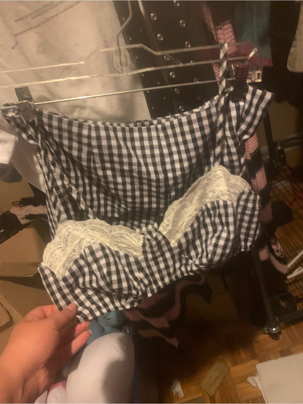 Dollskill lolita Gingham Lace Trim Crop Top - Black & White